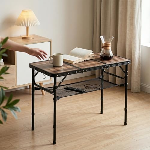 Folding Picnic Table 3ft Portable Camping Table Adjustable Heights
