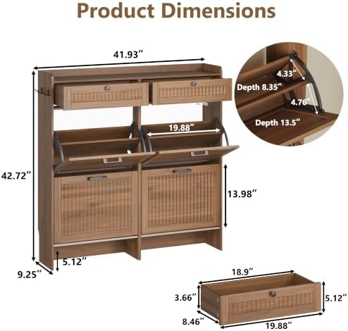 Shoe Cabinet for Entryway with 4 Flip Drawers & 2 Storage Drawers