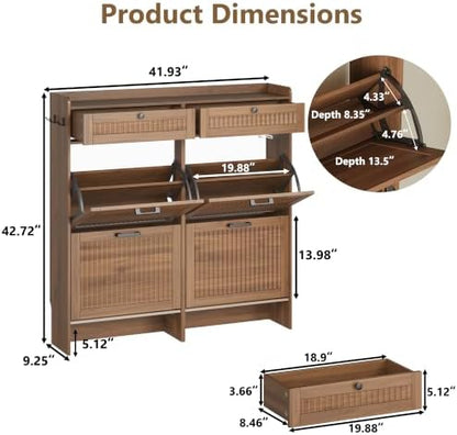 Shoe Cabinet for Entryway with 4 Flip Drawers & 2 Storage Drawers