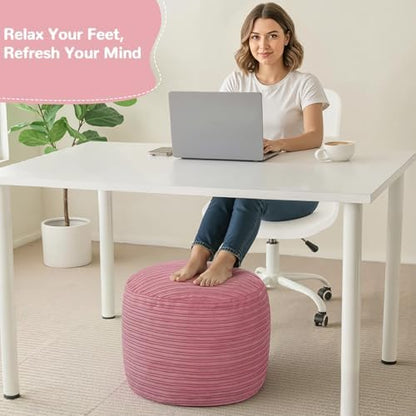 MeMoreCool Round Pouf Ottoman Foot Rest, Plush Floor Pouf, 20x15 Inch Pink