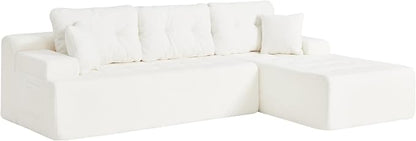 Hobestluk Modular Sectional Sofa Couches L-Shape Couch 3 Seat Modular Sofa Memory Foam Sectional Couches for Living Room, Cloud Couch with Oversized Chaise (White Tufted, 108", Right Hand Facing)