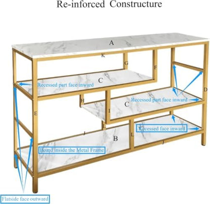 AT-VALY Console Table 4-Tier Storage Shelves Entryway Table Hallway Tables for Living Room 44"x11.8"x31.9" (Gold&White)
