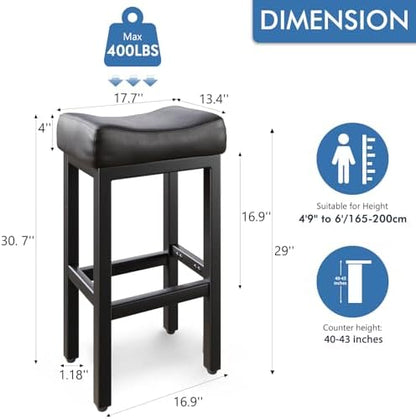 Raynesys 29 Inche Bonded Leather Counter Height Bar Stools Set of 2 Square