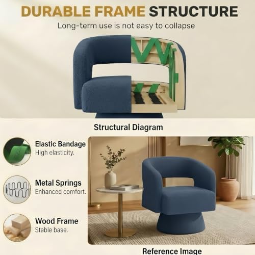 Swivel Accent Chair Set of 4,Mid-Century Barrel Chair(Blue-teddy Fabric)