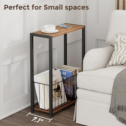 Homleke Narrow Side Table with Magazine Holder, Skinny End Table