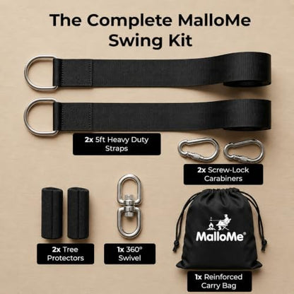 MalloMe Tree Swing Straps & Hammock Straps for Trees – Multi-Purpose Hanging Kit, Heavy Duty Adjustable Tree Strap for Hammocks, Swings & Outdoor Use, Safe for Branch or Between 2 Trees