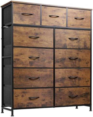 WLIVE Tall Dresser for Bedroom, 11 Drawer Chest of Drawers, Rustic Brown