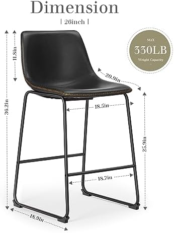 DUMOS Counter Height Bar Stools Set of 2, Faux Leather Metal Bar Chairs