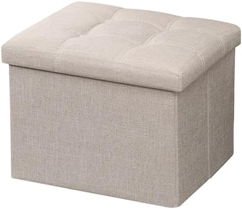 AmasSmile Ottoman with Storage,17" Folding Linen Foot Rest Chest,Beige