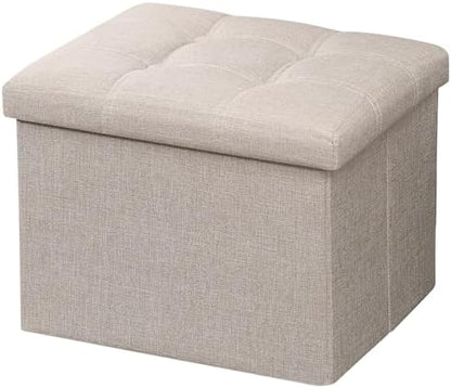 AmasSmile Ottoman with Storage,17" Folding Linen Foot Rest Chest,Beige