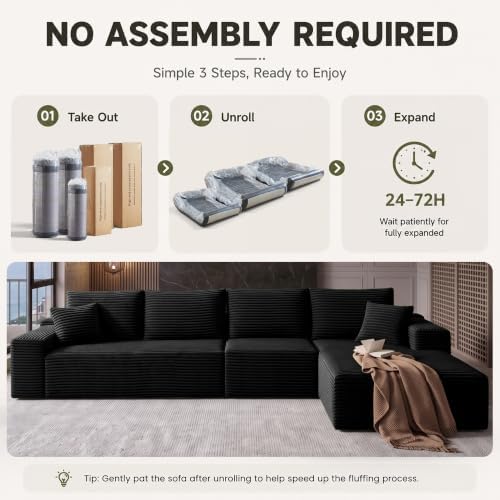 96" Boneless Sectional Couches, Cloud Sofas for Living Room