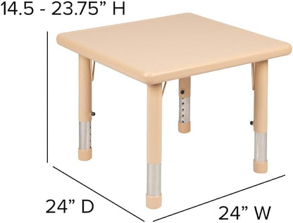 Flash Furniture Wren 24" Square Natural Plastic Height Adjustable Activity Table