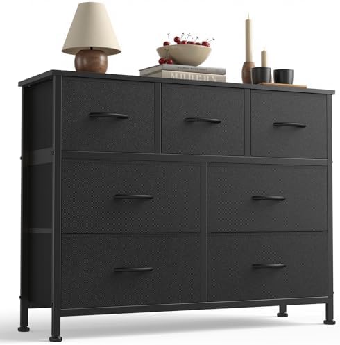 Sweetcrispy 7 Drawer Black Fabric Dresser for Bedroom, Closet Organizer