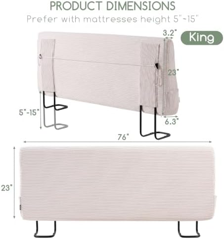 HIGOGOGO Headboard Easy Assembly Required, Corduroy Fabric, King, Beige