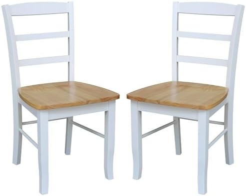 Madrid Ladderback, Set of 2 Dining Chairs , Solid Wood Kitchen/Dining Chairs, Parawood Construction, 18.1"W x 19.3"D x 35.2"H, 225 lb Weight Capacity, Elegant, Durable, White/Natural