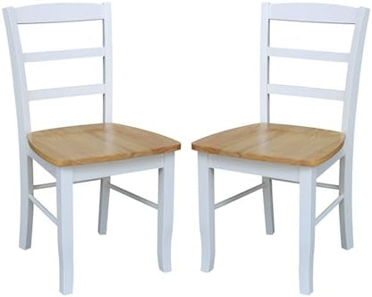 Madrid Ladderback, Set of 2 Dining Chairs , Solid Wood Kitchen/Dining Chairs, Parawood Construction, 18.1"W x 19.3"D x 35.2"H, 225 lb Weight Capacity, Elegant, Durable, White/Natural