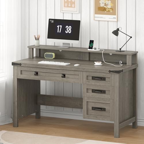 47" Farmhouse Computer Desk with 4 Drawers for Home Office, Bedroom