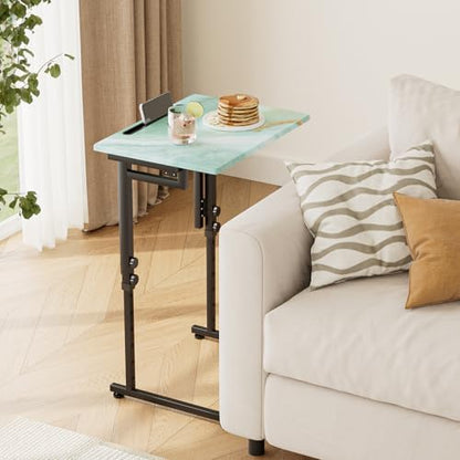 Folding TV Tray Table,Adjustable TV Dinner Table with Sturdy MDF Top,Eating Trays for Living Room with No Assembly Required (Sea Blue)
