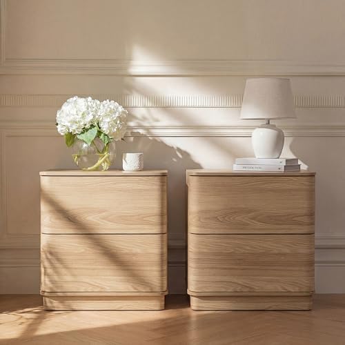 Nightstands Set of 2 with 2 Push to Open Drawers Storage Natural Oak