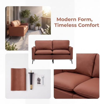 Retro Leather Loveseat Sofa, 2-Seat Couch for Living Room, Brown