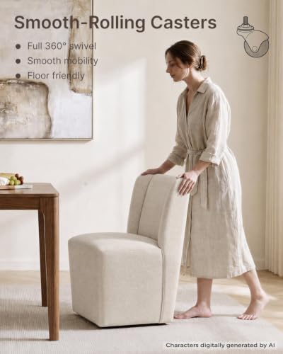 KISLOT Upholstered Dining Chairs Set of 1 with Hidden Casters, Sand