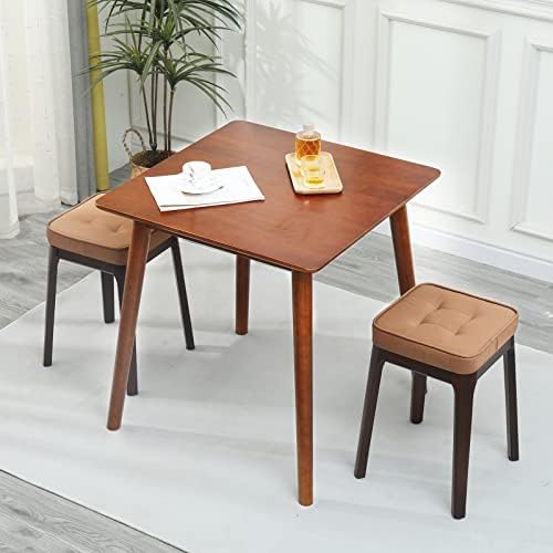 OGMILL 27.6" Small Dining Table Square for 2, Kitchen Dinner Table Rustic Space-Saving Dining Table Mid Century Modern Table with Solid Wood Leg for Small Spaces (Walnut)