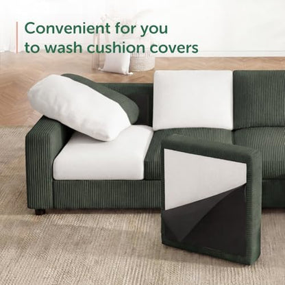 HONBAY Corduroy Sectional Couch with Storage, 8 Seater U Shaped Sectional Sofa Sectional Couches for Living Room, Green
