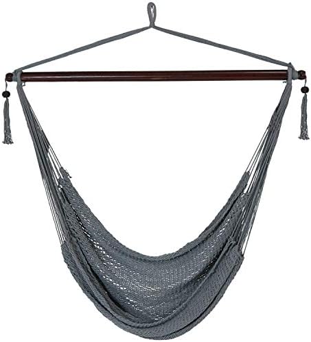 Sunnydaze Hanging Hammock Chair Swing for Patio, Caribbean, Gray