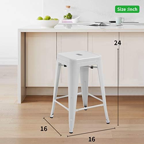 FDW | 24" Metal Bar Stools | White | Set of 4