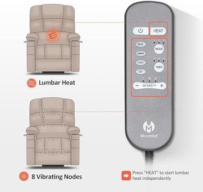 MCombo Dual Motor Power Lift Recliner, Heat and Massage, 7680, Large