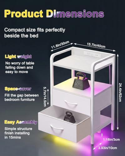 Fixwal Led Nightstand with Dynamic RGB Color Ambient Light, White