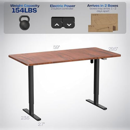 VIVO Electric Standing Desk, Smooth 3-Piece 60" x 30" Dark Walnut Top