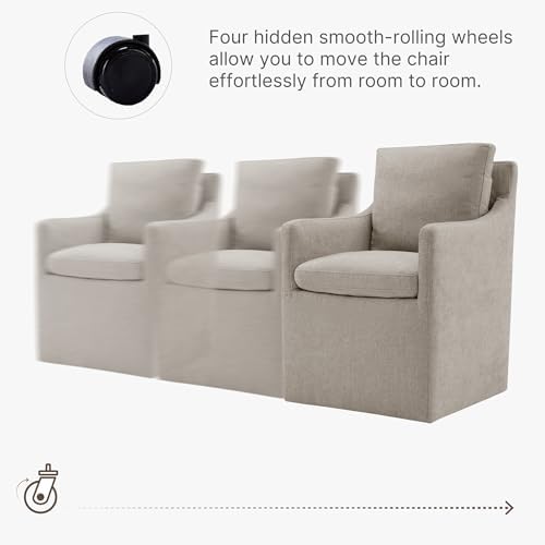 KISLOT Upholstered Dining Chairs with Casters, No Assembly Modern Accent Armchair with Rollers for Dining Room, Bedroom, Living Room, Reading Room, Already Assembled, Sand, 2 Box