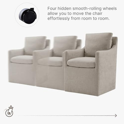 KISLOT Upholstered Dining Chairs with Casters, No Assembly Modern Accent Armchair with Rollers for Dining Room, Bedroom, Living Room, Reading Room, Already Assembled, Sand, 2 Box