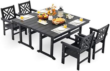 HDPE Outdoor Dining Set,6-Piece Outdoor Table and Chairs Include 4 Dining Chairs and 2 Pcs 62.5" Patio Dining Table with Umbrella Hole (Black)