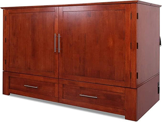 Mega Solutions Emurphybed Daily Delight Murphy Cabinet Chest Bed with Charging Station 8 Inch, Queen (Cherry)