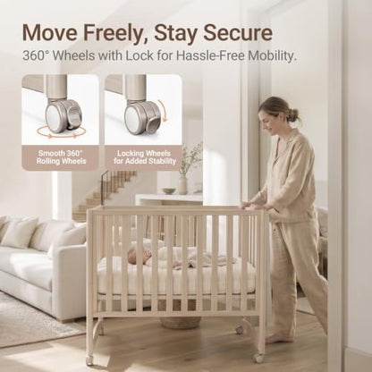 MAMAZING EvoNook 7-in-1 Convertible Baby Mini Crib with Wheels