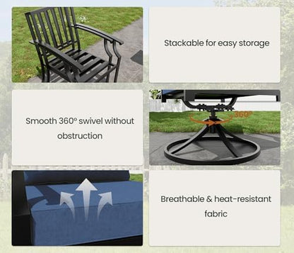 7 PCS Outdoor Patio Dining Set,Patio Table and Chairs Metal Outdoor Patio Furniture Set with Umbrella Hole,Dining Table Set with Swivel Chairs for Deck,Backyard and Garden,Navy Blue