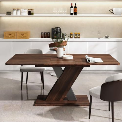70.87'' Extendable Wood Dining Table, Modern Multifunctional Rectanglar Kitchen Dinner Table for Living Room Home Office, X-Shaped Base, Easy Assembly, Walnut