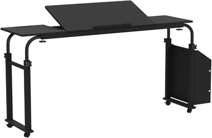 Gdrasuya10 Overbed Table with Wheels for Full/Queen Beds,Home Office Desks for Laptop,Height/Width Adjustable for Bedroom, Dining Room, Living Room(Height: 23" - 35" /Width: 47" - 70")