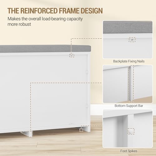 Hzuaneri 47.2" Shoe Storage Bench with 4 Barn Doors & Padded Seat Cushion