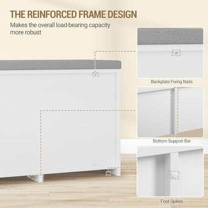 Hzuaneri 47.2" Shoe Storage Bench with 4 Barn Doors & Padded Seat Cushion