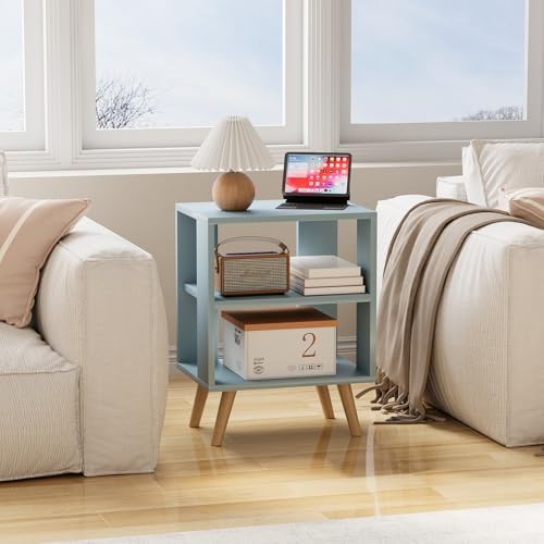 Huhote Kids Nightstand, 2-Tier Night Stand with Open Storage, Modern Side Table for Bedroom, Study Room, Small Spaces, Blue