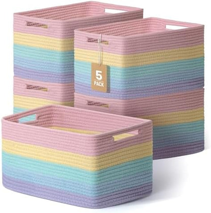 5 Pack Woven Storage Baskets, Decorative Storage Bins for Organizing