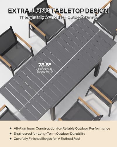 Vexwalx All-Aluminum Expandable Patio Dining Table, Outdoor Table for 4-6