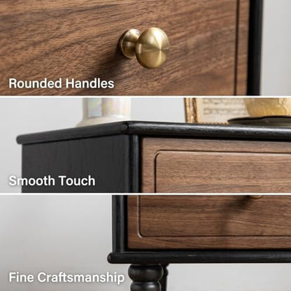 100% Solid Wood Nightstand, Mid Century Modern Night Stand with Drawers, Wooden Nightstands for Bedroom, Small Night Stands Bedside Tables (Black/Walnut, 19.69" H)