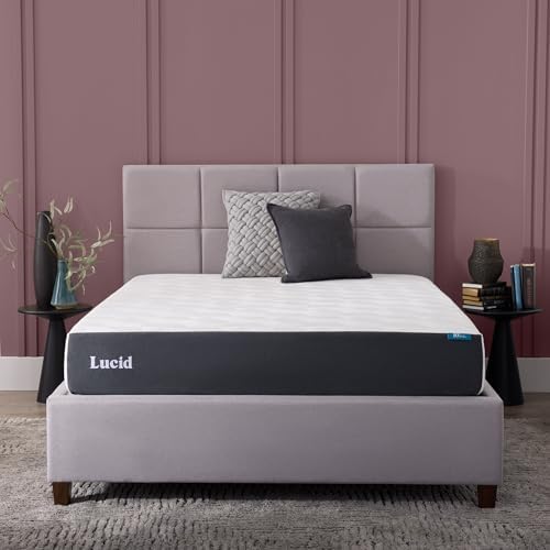 Lucid 10 Inch Gel Memory Foam Mattress, Plush, Fiberglass Free, Queen Size