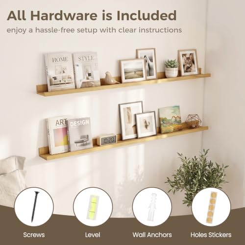 Picture Ledge Shelf, 44'' Oak Floating Shelves with Lip Set of 2