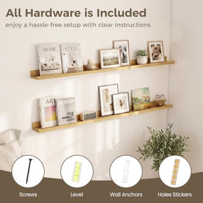 Picture Ledge Shelf, 44'' Oak Floating Shelves with Lip Set of 2