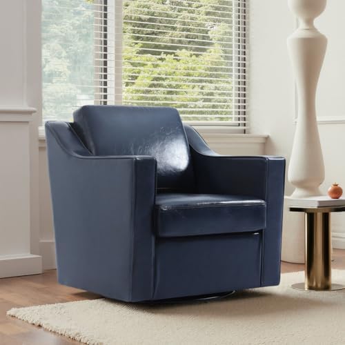 Faux Leather Swivel Accent Chairs Set of 4, Modern Armchair, Navy